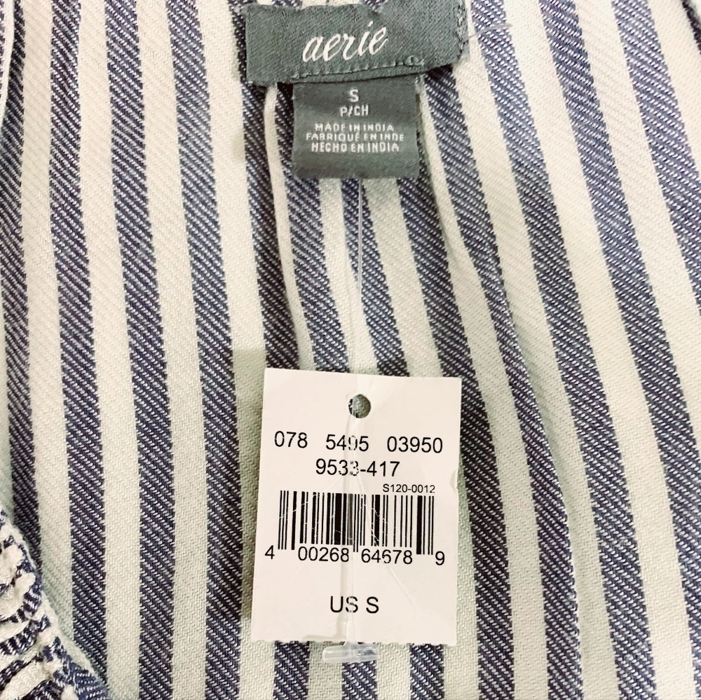 NWT AERIE lightweight LS Striped Ruffle Neck Pullover Tunic sz Small - Picture 5 of 9
